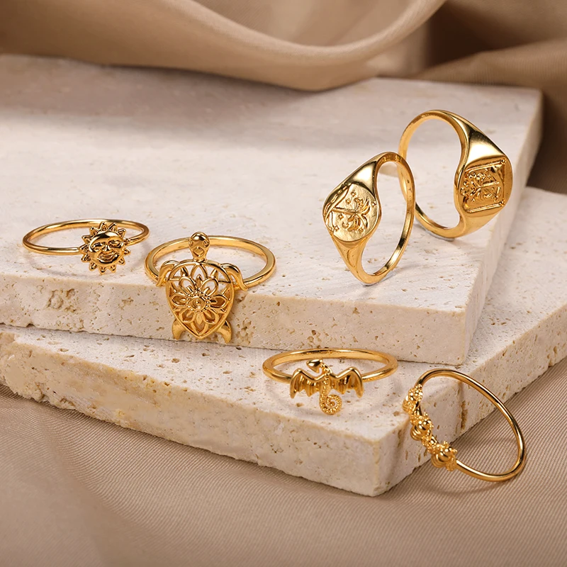 Gold Silver Plated Trend Sun Face Rings For Women Hawaii Turtle Coconut Tree Ring Demon Wings Tail Ring For Men Couple Jewelry
Gold Silver Plated Trend Sun Face Rings For Women Hawaii Turtle Coconut Tree Ring Demon Wings Tail Ring For Men Couple Jewelry