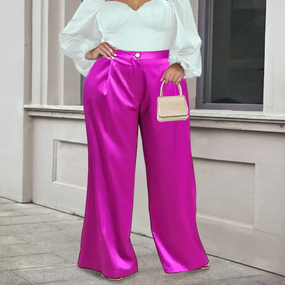 Large Women's Shiny Purplish Red Satin Straight Pants Long High Waist Wide Leg Pants 2022 New Plus Size Loose Pants
Large Women's Shiny Purplish Red Satin Straight Pants Long High Waist Wide Leg Pants 2022 New Plus Size Loose Pants