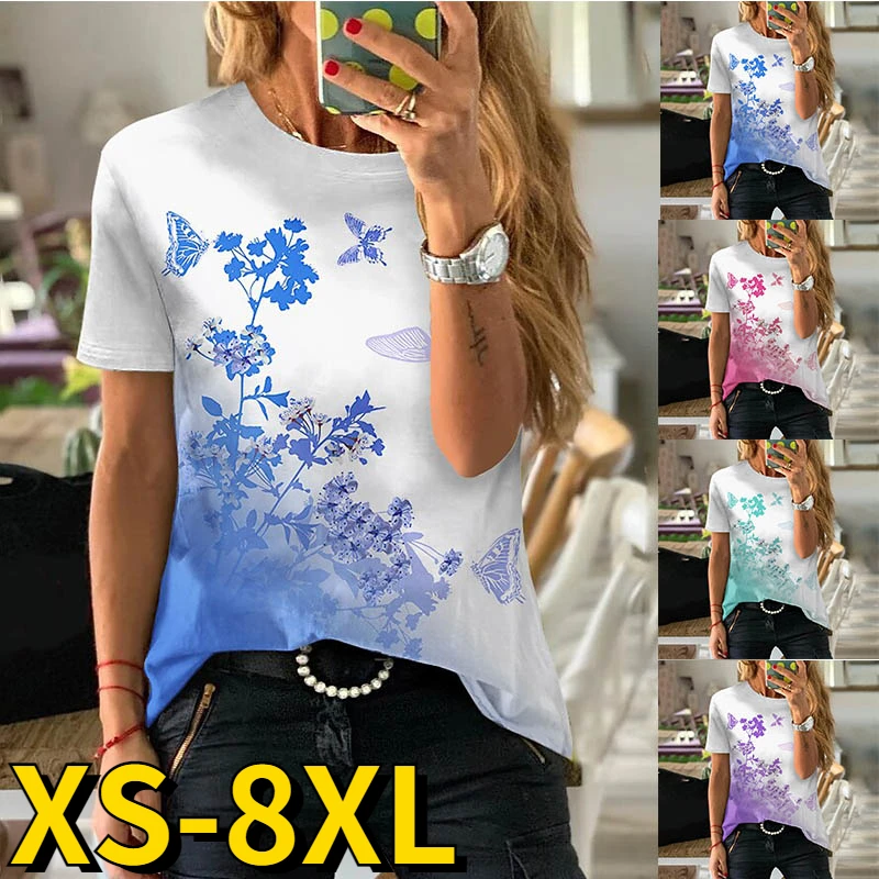 Summer Women's Round Neck Short Sleeve Butterfly and Floral Print Top Everyday Fashion Clothes Oversized Loose Size Short Sleeve 
Summer Women's Round Neck Short Sleeve Butterfly and Floral Print Top Everyday Fashion Clothes Oversized Loose Size Short Sleeve