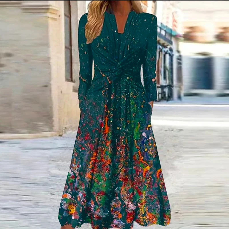 Sexy Deep V Neck Criss-cross Hem Party Dress Women Spring Tie-dye Print Pocket Long Dress Autumn Long Sleeve Maxi Office Dresses
Sexy Deep V Neck Criss-cross Hem Party Dress Women Spring Tie-dye Print Pocket Long Dress Autumn Long Sleeve Maxi Office Dresses