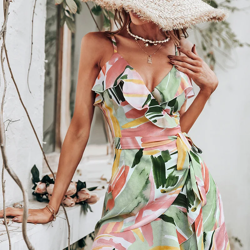 Women's Trendy Camisole Mini Dresses Painting Printing Spaghetti Straps V-neck Sash Asymmetric Hem Women Mini Dress Summer 2022
Women's Trendy Camisole Mini Dresses Painting Printing Spaghetti Straps V-neck Sash Asymmetric Hem Women Mini Dress Summer 2022