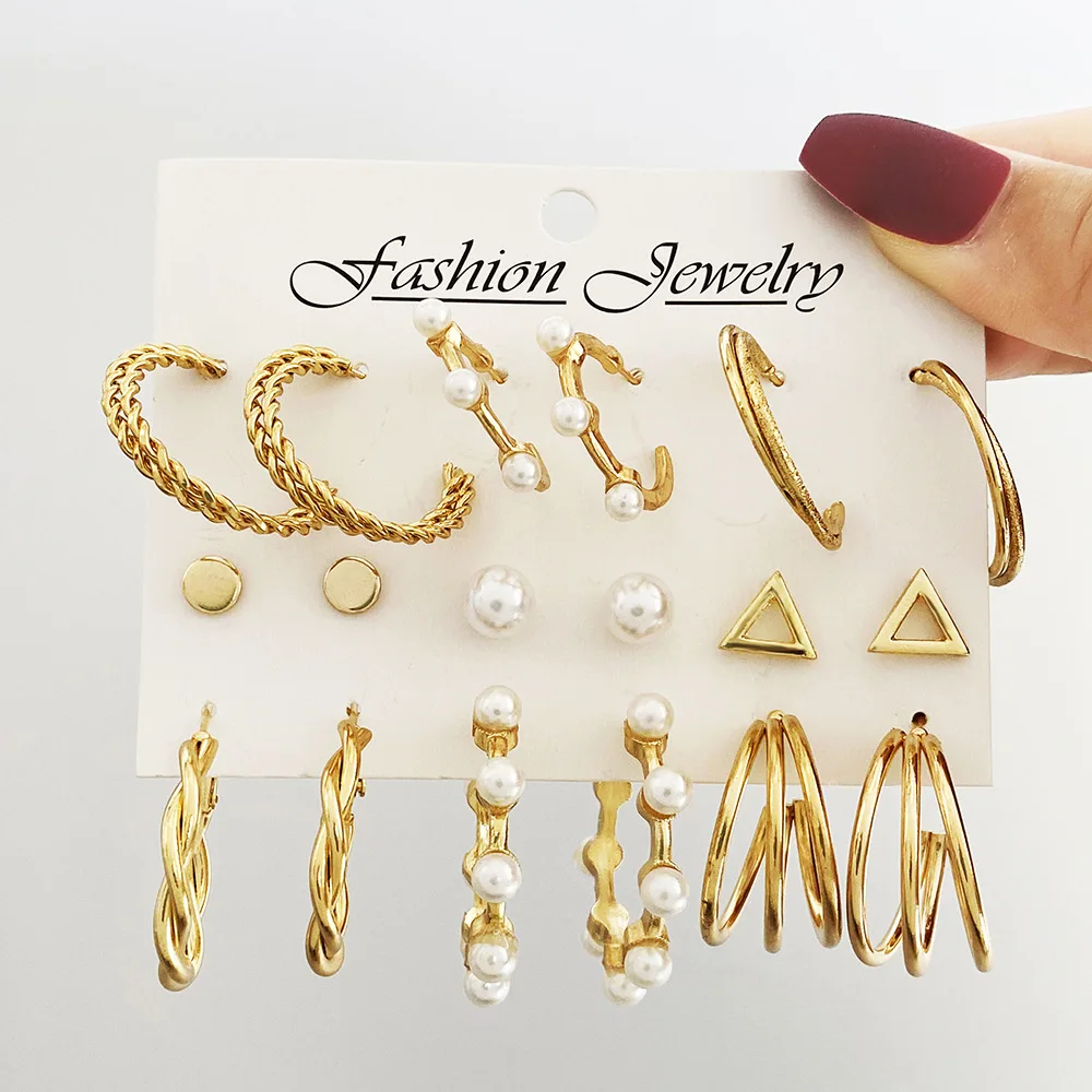 9pair/set C- Shaped Earrings For Women Creative Vintage Temperament Pearl Big Circle Hoop Earrings Set Pendientes Mujer
9pair/set C- Shaped Earrings For Women Creative Vintage Temperament Pearl Big Circle Hoop Earrings Set Pendientes Mujer
