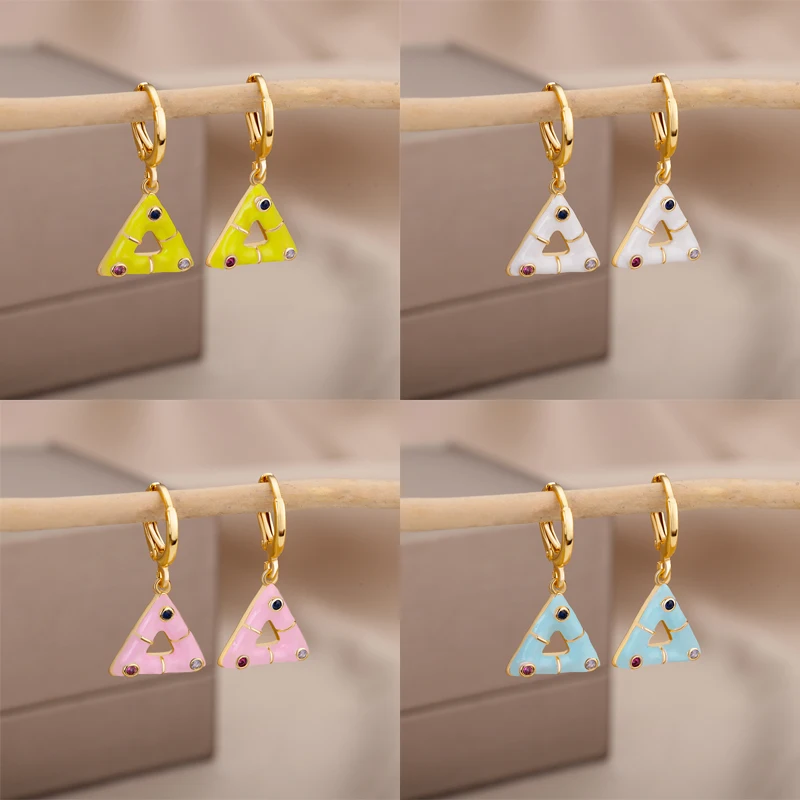 Fashion Zircon Triangle Drop Earrings For Women Geometric Dripping Oil Colorful Enamel Earring Gothic Jewelry Gifts Pendientes
Fashion Zircon Triangle Drop Earrings For Women Geometric Dripping Oil Colorful Enamel Earring Gothic Jewelry Gifts Pendientes