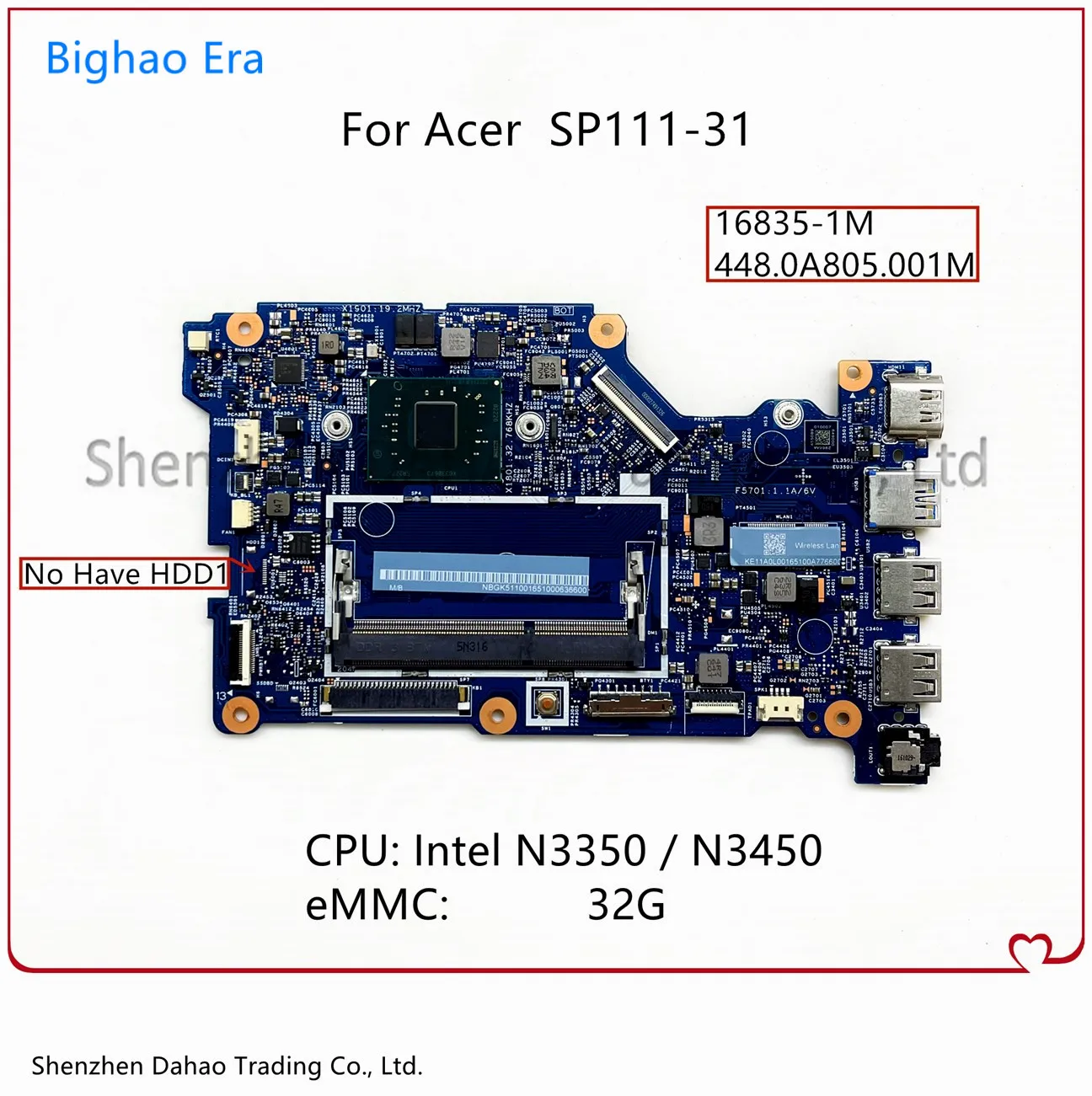 Материнская плата для ноутбука Acer SP111-31 с процессором N3350/N3450 DDR3 32G-eMMC 448.0A805.001M 16835-1M, 100% полностью протестированная
Материнская плата для ноутбука Acer SP111-31 с процессором N3350/N3450 DDR3 32G-eMMC 448.0A805.001M 16835-1M, 100% полностью протестированная