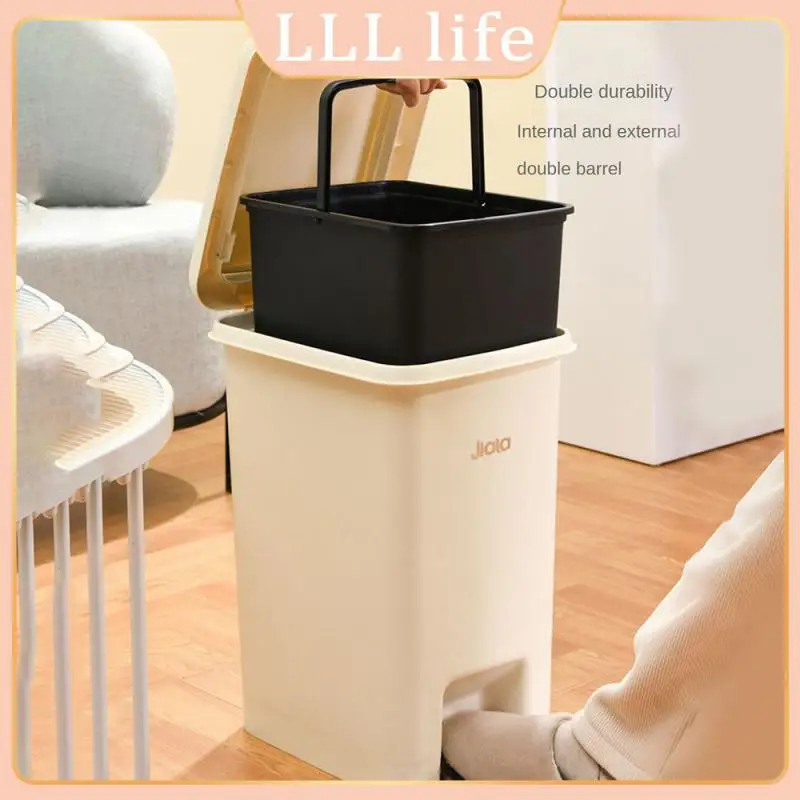 

Pedal Type Nordic Trash Can Environmental Health 8l Lid Trash Can Mute Opening Closing Durable Foot Switch Trash Can Cream White