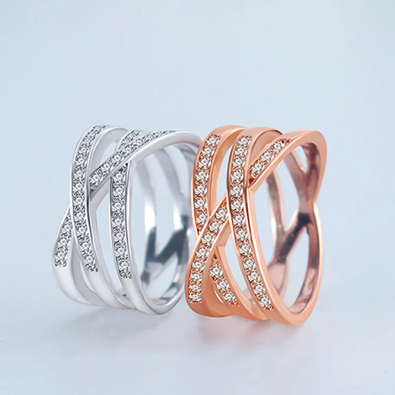 

Новинка двухцветное кольцо с крестом X-образной формы 925 для женщин Свадебные модные ювелирные изделия сверкающие большие кольца из розовог...
