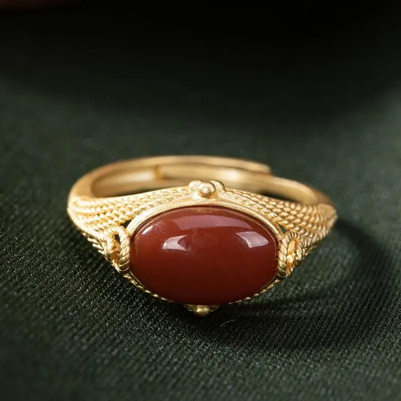 S925 Sterling Silver Natural South Red Agate Real Silver Personality Hollow out Pattern Open Women Gilding Craft Ring Rings
S925 Sterling Silver Natural South Red Agate Real Silver Personality Hollow out Pattern Open Women Gilding Craft Ring Rings