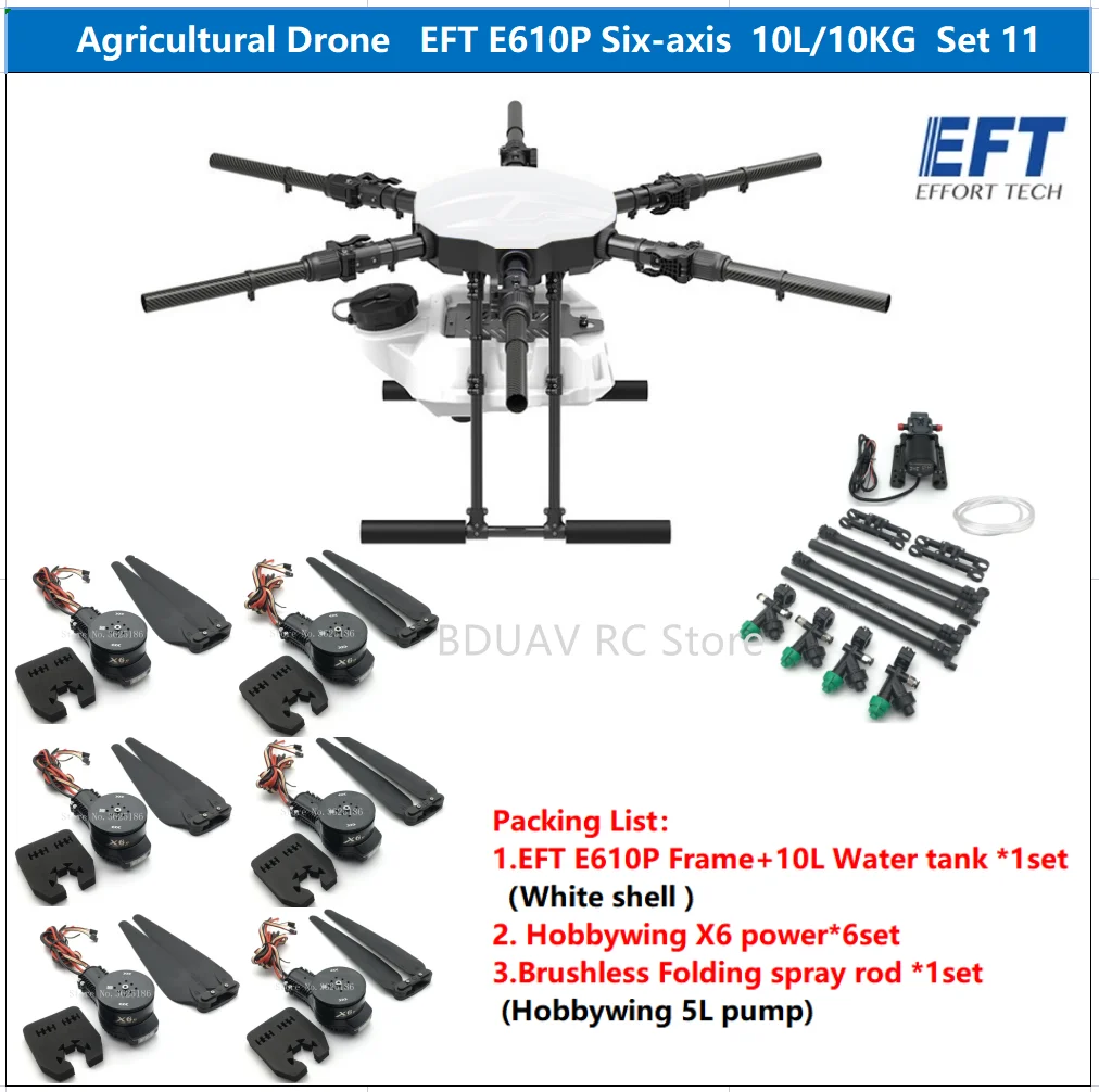 EFT E610S upgrade E610P 10L 10kg agricultural spray drone frame six axis 12S brushless water pump Hobbywing X6 power system kit
EFT E610S upgrade E610P 10L 10kg agricultural spray drone frame six axis 12S brushless water pump Hobbywing X6 power system kit