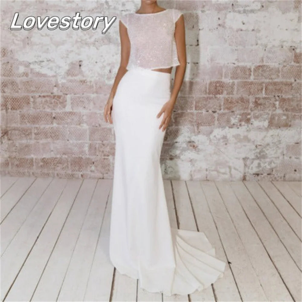 Mermaid Wedding Dresses Sleeveless Bride Robes Two Pieces Sequined Bridal Gown Scoop Neck Skirt Boho Soft Satin Vestido De Noiva
Mermaid Wedding Dresses Sleeveless Bride Robes Two Pieces Sequined Bridal Gown Scoop Neck Skirt Boho Soft Satin Vestido De Noiva