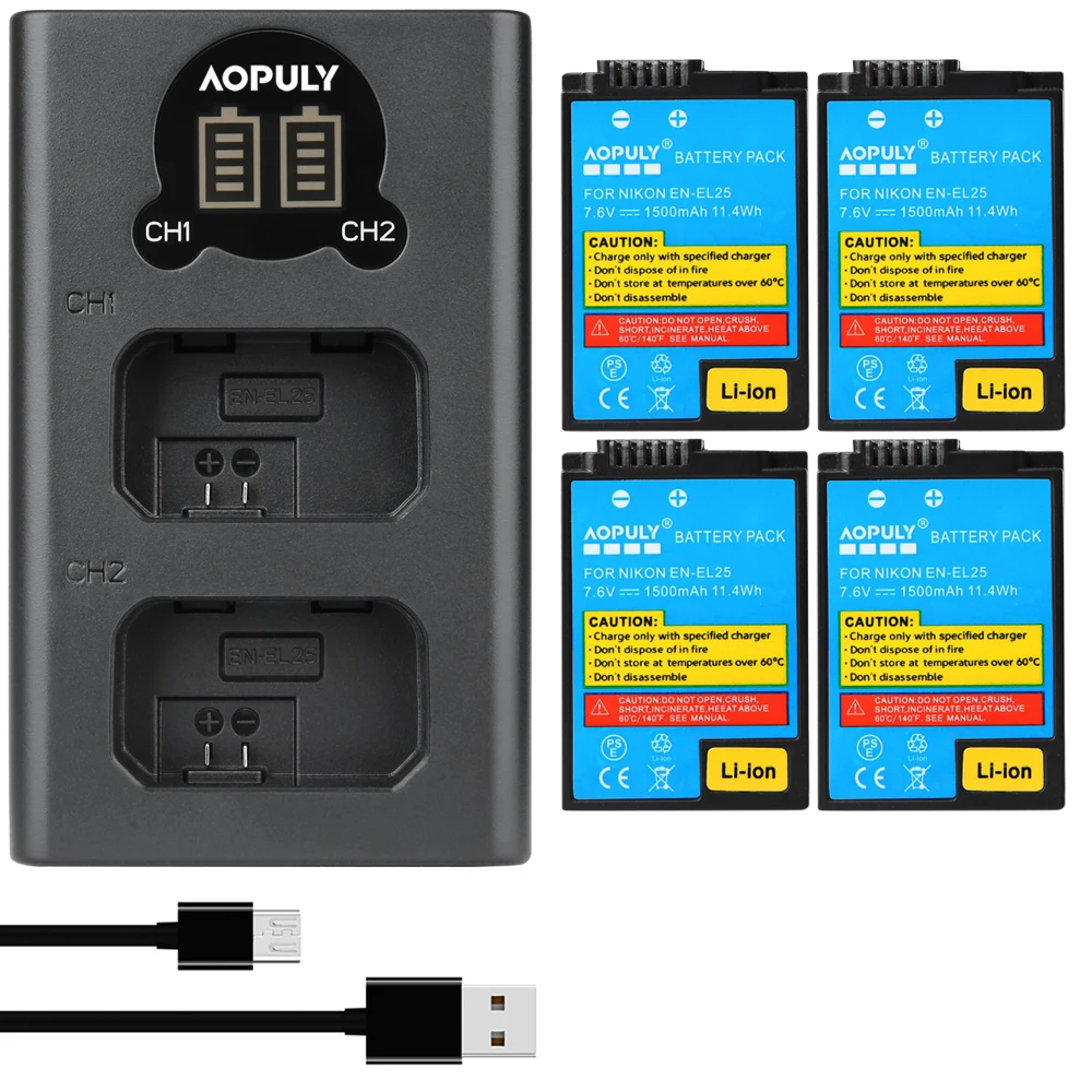 AOPULY EN-EL25 ENEL25 1500mAh Rechargeable Li-ion Battery with LED Charger for Nikon Z50 ZFC Z 50 Z FC MH-32 Camera
AOPULY EN-EL25 ENEL25 1500mAh Rechargeable Li-ion Battery with LED Charger for Nikon Z50 ZFC Z 50 Z FC MH-32 Camera
