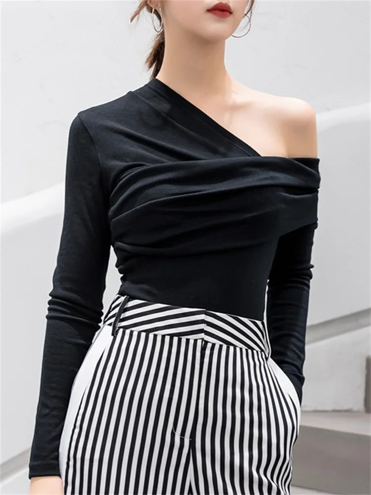 Sexy Off Shoulder Asymmetric Women's T-shirts Tops Female Slim Long Sleeve Fashion Black Tshirt Autumn 2022 Tshirts for Women
Sexy Off Shoulder Asymmetric Women's T-shirts Tops Female Slim Long Sleeve Fashion Black Tshirt Autumn 2022 Tshirts for Women