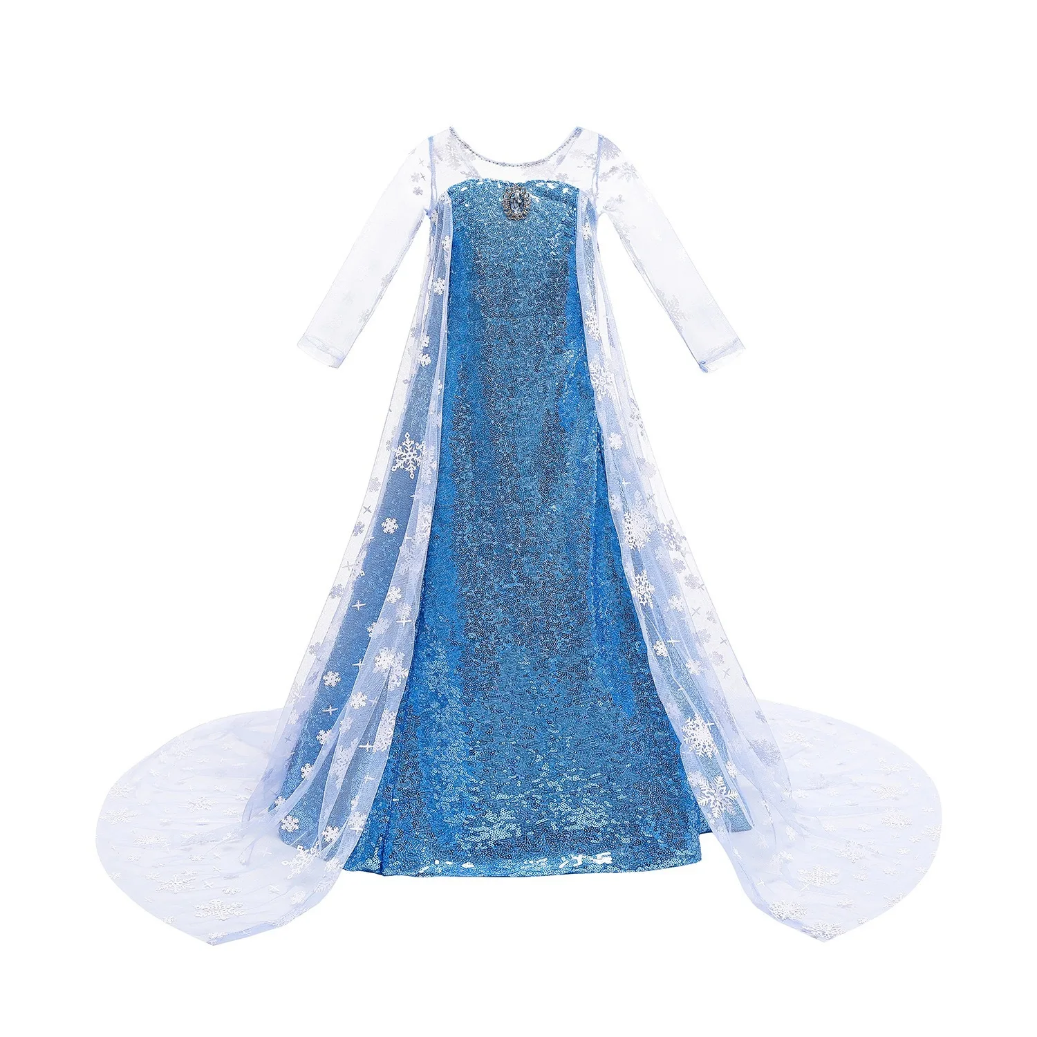 

Frozen Aisha Children's Dress Princess Mesh Sequin Dress Girls Snow Queen Elsa Dress Snowflake Long Cape Party Cosplay Skirt