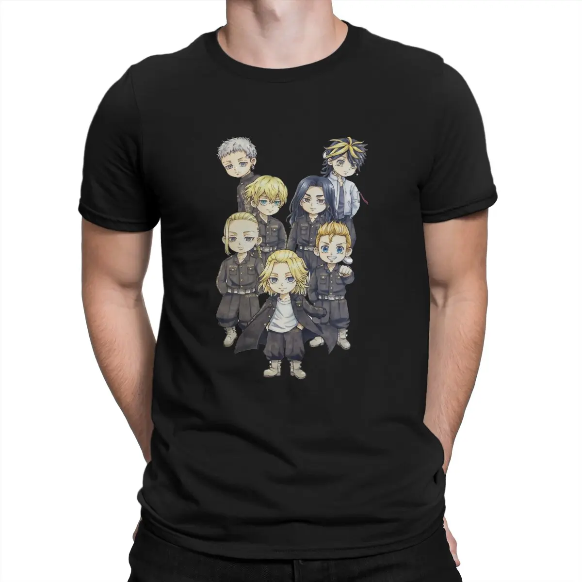 

Men's Chibi Character Manji All member Anime Essential T Shirt Tokyo Revengers Pure Cotton Tops Unique Crew Neck Tee Shirt