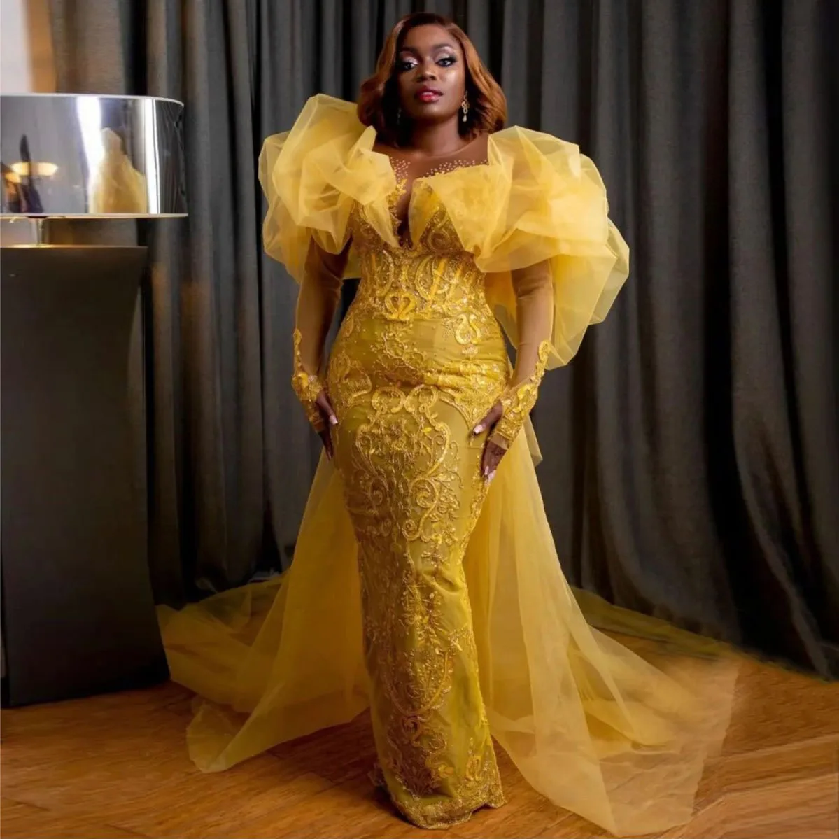 Plus Size African Women Formal Party Dresses Aso Ebi Lace Long Sleeves Prom Gowns Elegant Wedding Party Dress Removable Train
Plus Size African Women Formal Party Dresses Aso Ebi Lace Long Sleeves Prom Gowns Elegant Wedding Party Dress Removable Train