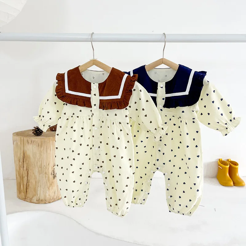 Baby Romper for Girls Love Heart Print Jumpsuit Corduroy Autumn Children Clothing Cute Sailor Collar Infant Boys Rompers 0-3Y
Baby Romper for Girls Love Heart Print Jumpsuit Corduroy Autumn Children Clothing Cute Sailor Collar Infant Boys Rompers 0-3Y