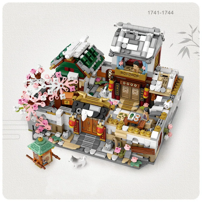 

Creative Chinatown Mini Block China City Street View Logistics Station Rice Cake Shop Hotel Architecture Building Brick Toys