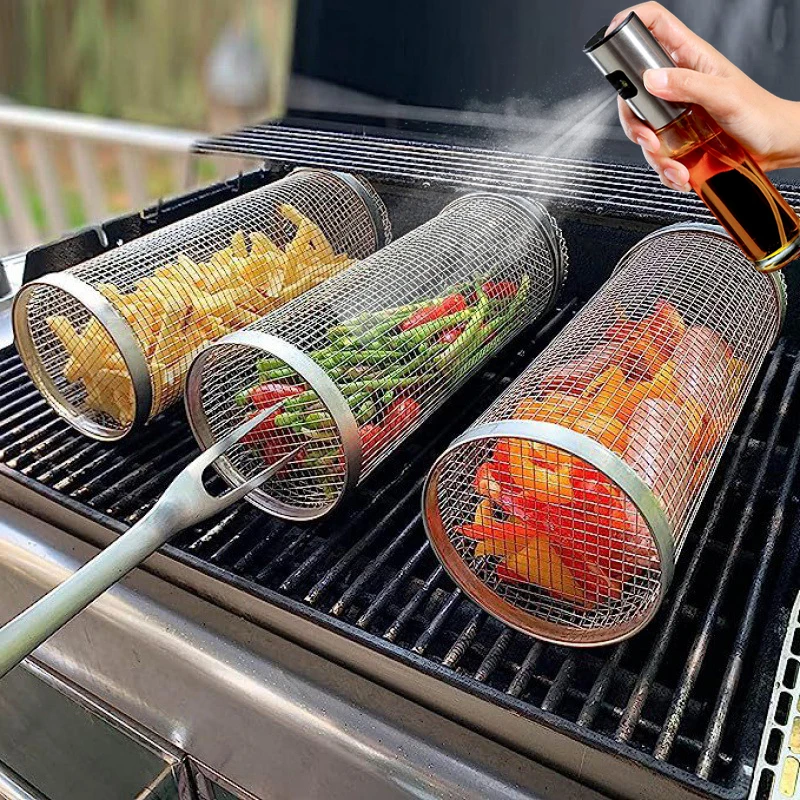 Rolling BBQ Basket Stainless Steel Grilling Baskets Portable Outdoor Barbecue Mesh Cylinder Cooking Grill Grate Picnic Cookware
Rolling BBQ Basket Stainless Steel Grilling Baskets Portable Outdoor Barbecue Mesh Cylinder Cooking Grill Grate Picnic Cookware