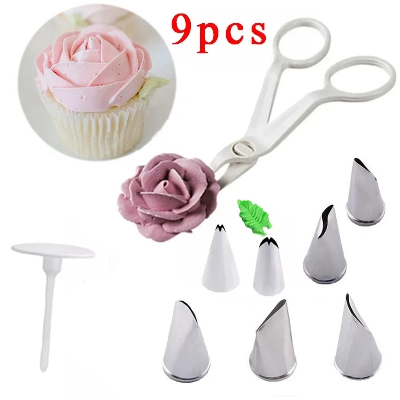 

Flower Scissor Cake Tray Tulips Rose Nozzle Nail Decor Lifter Fondant Cream Decorating Dessert Shop Kitchen Baking Tools