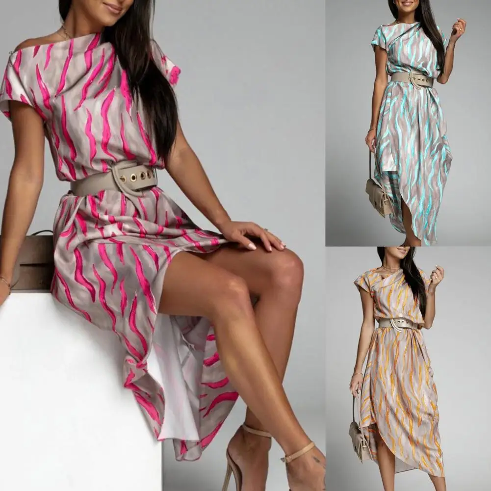 Women Sheath Long Dress Stripe Printing Single Off-Shoulder Elegant Inclined Shoulder Irregular Dress платье женское летнее2022
Women Sheath Long Dress Stripe Printing Single Off-Shoulder Elegant Inclined Shoulder Irregular Dress платье женское летнее2022