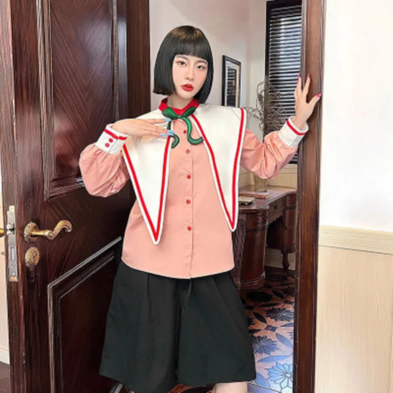 DALMAZZO Spring Autumn Sweet Fashion Patchwork Color Shirt Tops Women Bow Stand Neck Single-Breasted Long Sleeve Pink Blouses
DALMAZZO Spring Autumn Sweet Fashion Patchwork Color Shirt Tops Women Bow Stand Neck Single-Breasted Long Sleeve Pink Blouses