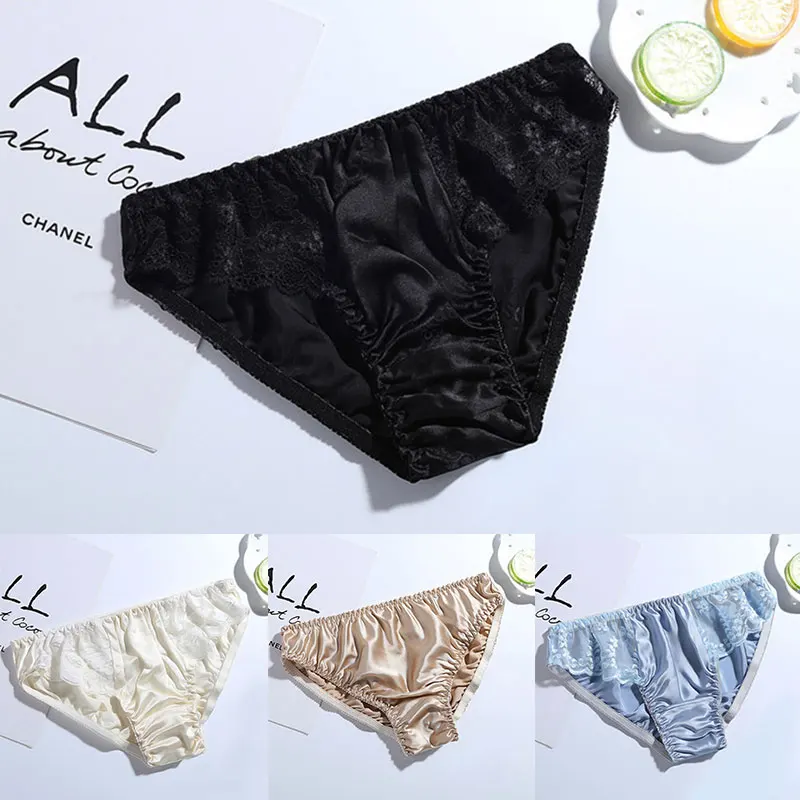 

Ice Silk Women's Panties Sexy Underwear Floral Crochet Lace Seamless Panties Breathable Ladies Cotton Crotch Elastic Briefs