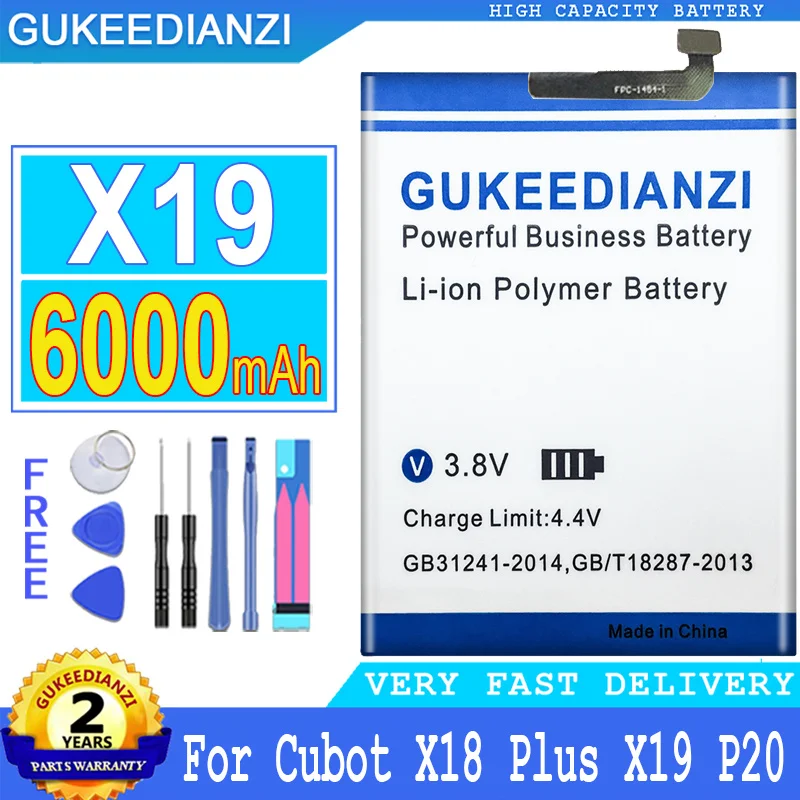 

Bateria 6000mAh High Capacity Battery X19 For Cubot X18 Plus X19 P20 X18Plus High Quality Battery