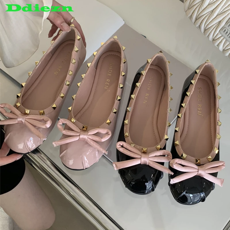 

Ladies Shoes Women Sandals Flats 2023 Lolita Rivet Ballet Flats Female Casual Outside Pink Butterfly-Knot Mary Janes