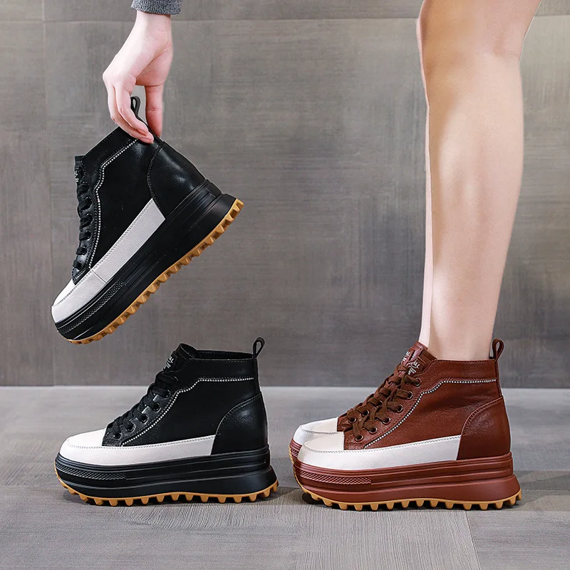 Womenboot Shigh Heel Shoes Thick Bottom Internal Increase 7cm Genuine Leather Solid Color Bandage Waterproof and Nonslip
Womenboot Shigh Heel Shoes Thick Bottom Internal Increase 7cm Genuine Leather Solid Color Bandage Waterproof and Nonslip