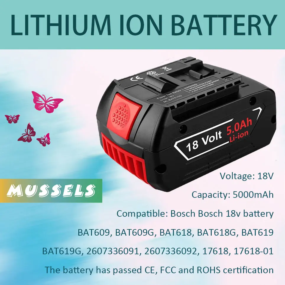 18V 6000mAh Replacement BAT609 Battery for Bosch Compatible BAT620 SKC181-02 BAT612 BAT618 BAT619G Cordless Power Tool Battery
18V 6000mAh Replacement BAT609 Battery for Bosch Compatible BAT620 SKC181-02 BAT612 BAT618 BAT619G Cordless Power Tool Battery