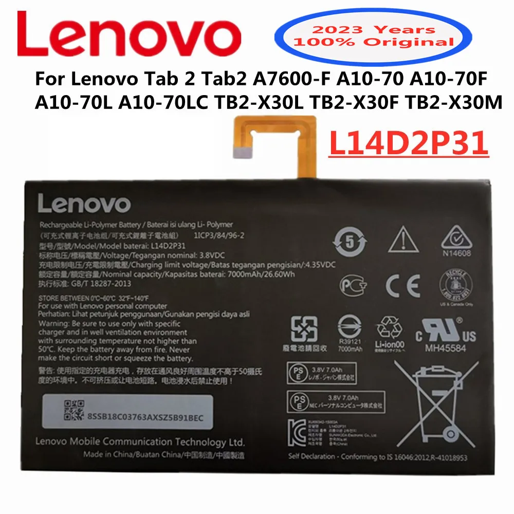 Оригинальный аккумулятор L14D2P31 на 7000 мА · ч для Lenovo Tab 2
Оригинальный аккумулятор L14D2P31 на 7000 мА · ч для Lenovo Tab 2