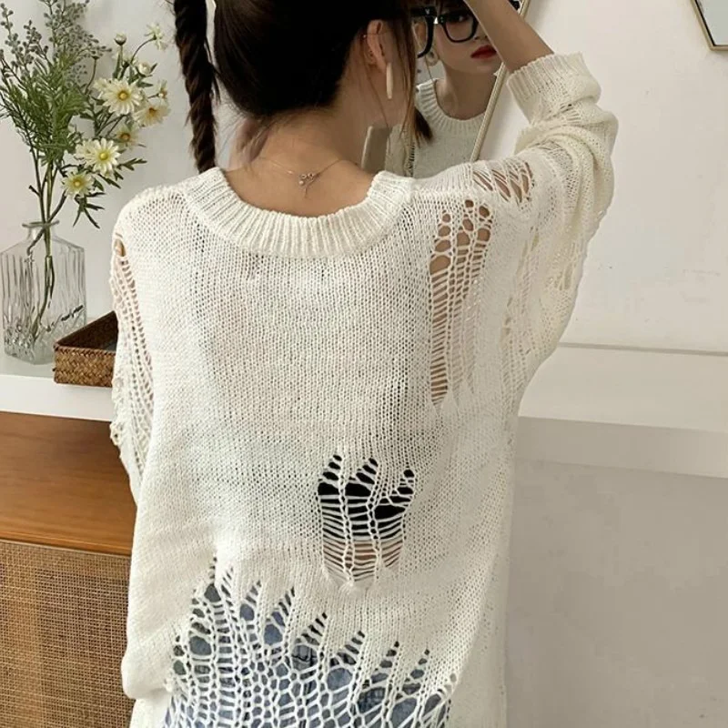 Oversized Sexy Hole Sweaters Loose Casual O-neck Knitted Solid Korean Fashion Black Chic Daily Trendy Long Sleeve Pullovers Tops
Oversized Sexy Hole Sweaters Loose Casual O-neck Knitted Solid Korean Fashion Black Chic Daily Trendy Long Sleeve Pullovers Tops