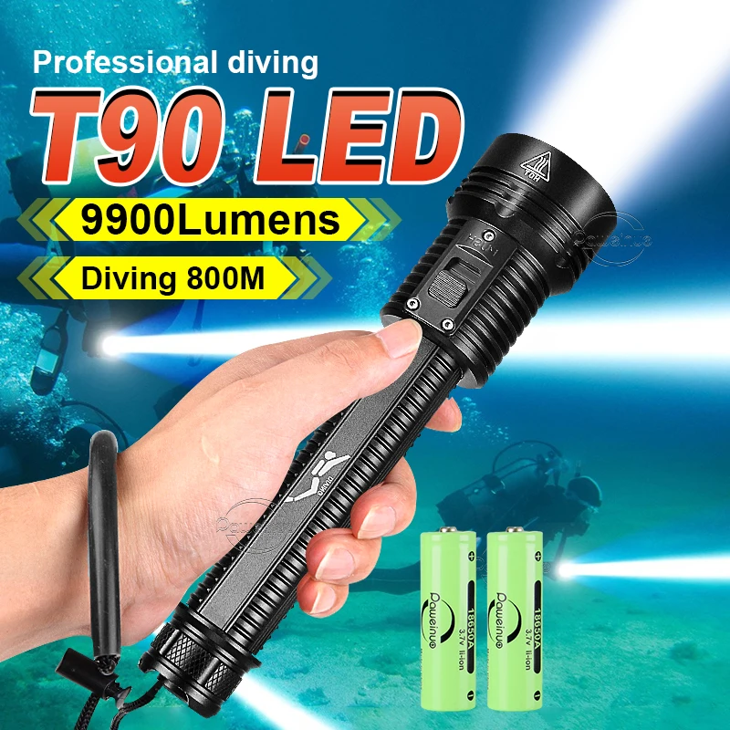9900LM Powerful Led Diving Light Underwater 800m Professional Diving Flashlight Rechargeable 18650 Torch IPX8 Waterproof Light
9900LM Powerful Led Diving Light Underwater 800m Professional Diving Flashlight Rechargeable 18650 Torch IPX8 Waterproof Light