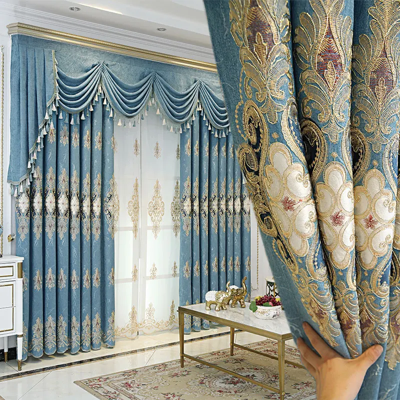 Занавеска на окно с вышивкой из шенили, плотная синяя ткань для спальни, затенение, занавеска из тюля, драпировка, C1153 
Занавеска на окно с вышивкой из шенили, плотная синяя ткань для спальни, затенение, занавеска из тюля, драпировка, C1153