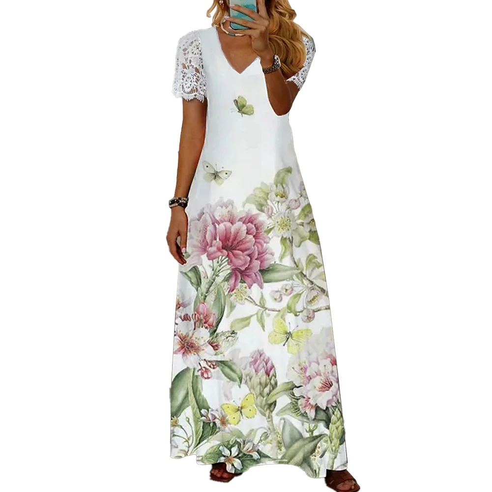 Women Floral Print Maxi Dress Boho Lace Short Sleeve Long Dresses Ladies Casual Loose V-Neck Beach Party Dress Vestidos
Women Floral Print Maxi Dress Boho Lace Short Sleeve Long Dresses Ladies Casual Loose V-Neck Beach Party Dress Vestidos