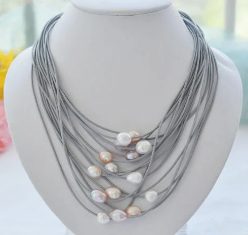 Unique Design AA 15 Strands 13mm White Pink Rice Pearl Black Leather Necklace 17-20inch Magnet Clasp,Charming Women Gift
Unique Design AA 15 Strands 13mm White Pink Rice Pearl Black Leather Necklace 17-20inch Magnet Clasp,Charming Women Gift