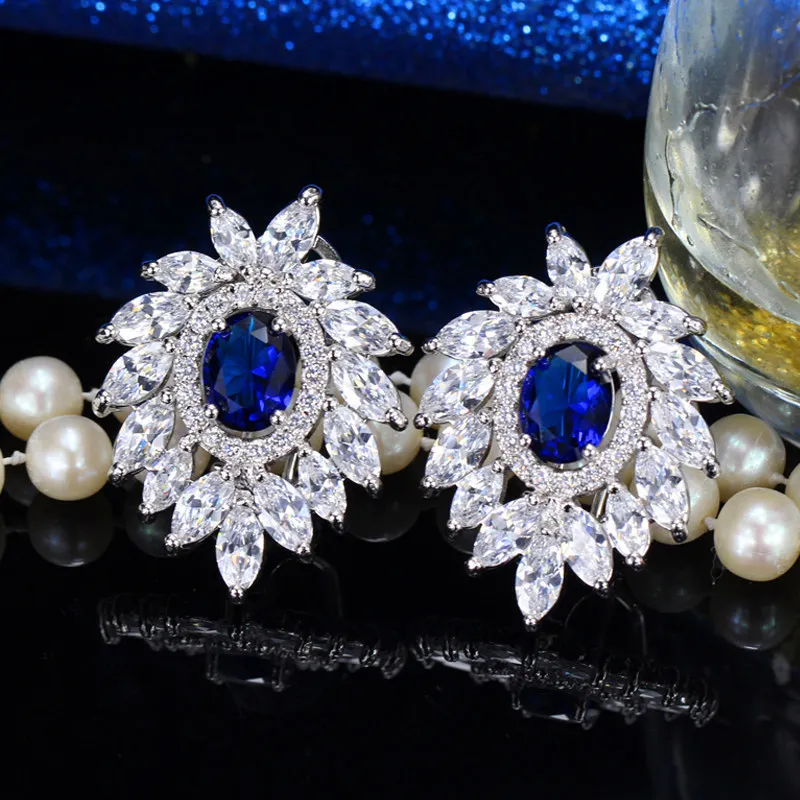 Brand Jewelry White Gold Color Gorgeous Cubic Zirconia Large Fashion Stud Earrings with Bule Crystal
Brand Jewelry White Gold Color Gorgeous Cubic Zirconia Large Fashion Stud Earrings with Bule Crystal