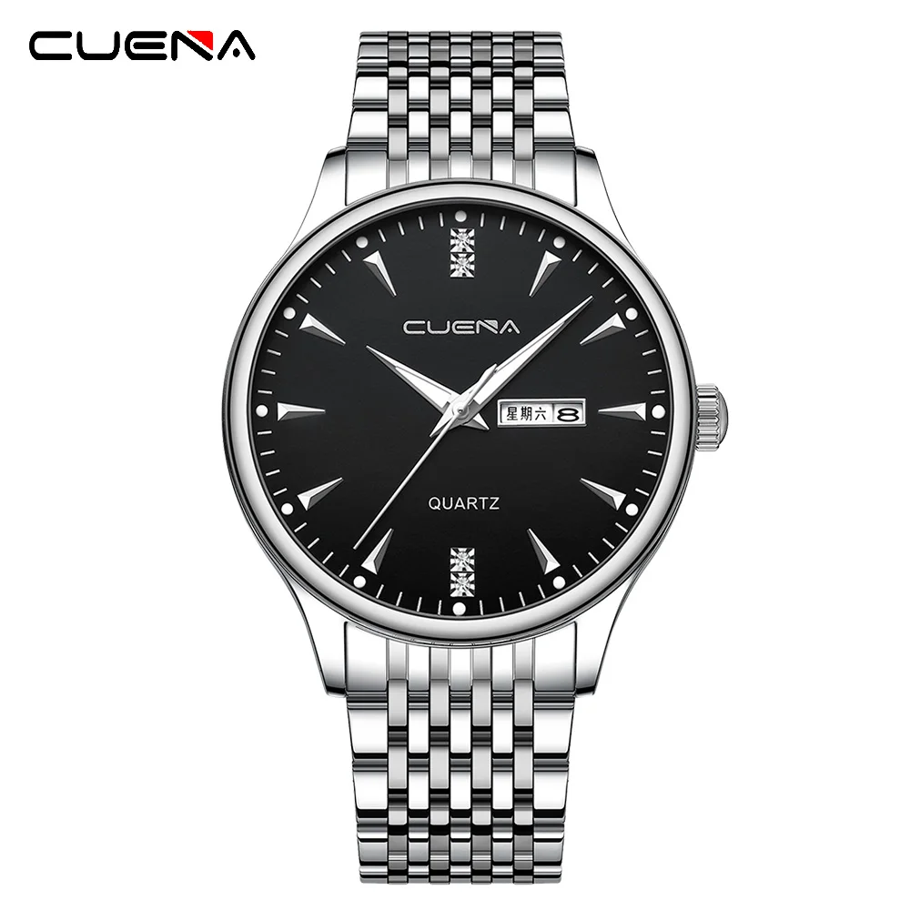 

CUENA Fashion Mens Stainless Steel Watches Luxury Minimalist Quartz Wrist Watch Men Business Casual Calendar Watch Reloj Hombre