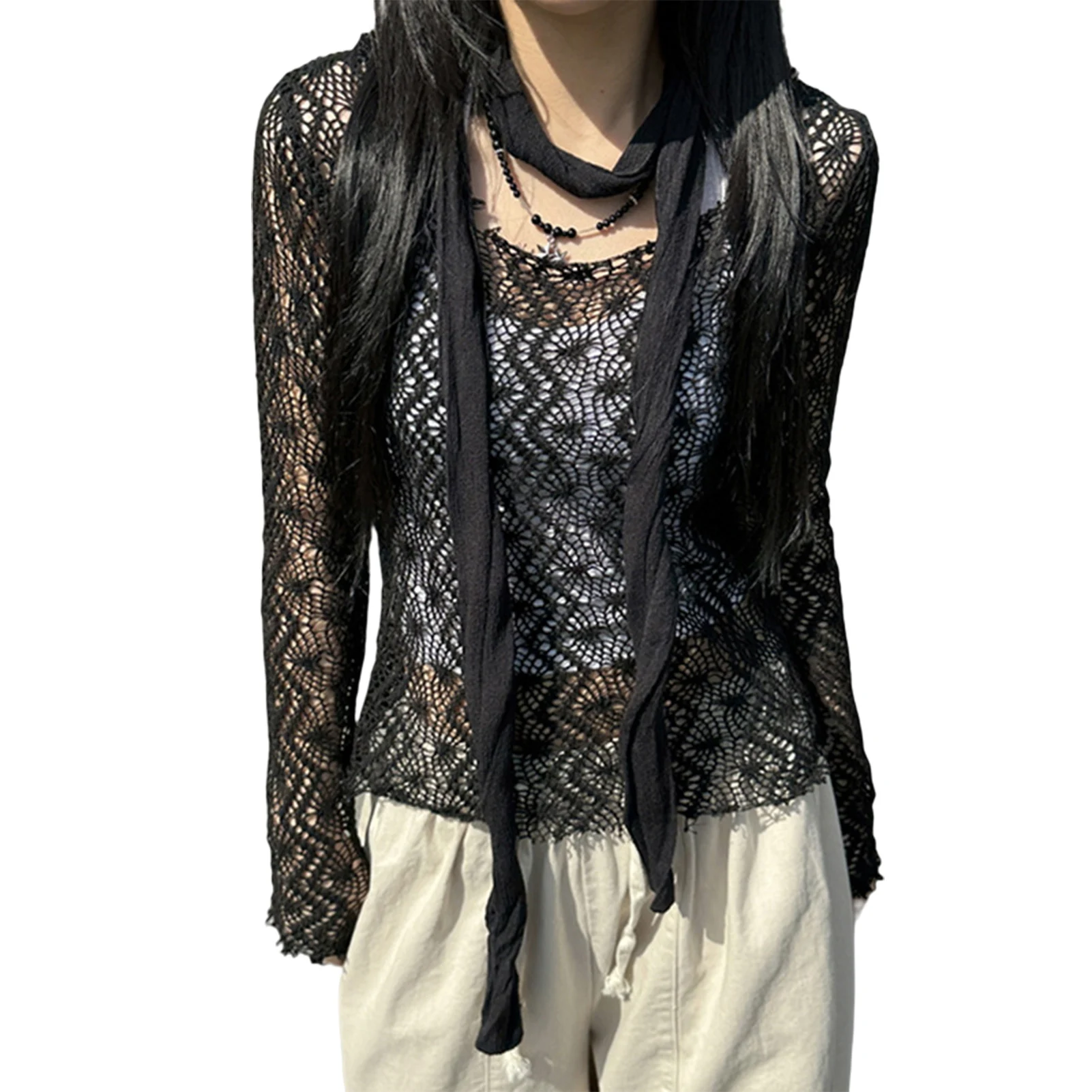 Women Crochet Blouse Crew Neck Ladies Long Sleeve Tee Shirt Solid Color Sexy Elegant Hollow Out Vintage Fairycore Women Tops
Women Crochet Blouse Crew Neck Ladies Long Sleeve Tee Shirt Solid Color Sexy Elegant Hollow Out Vintage Fairycore Women Tops