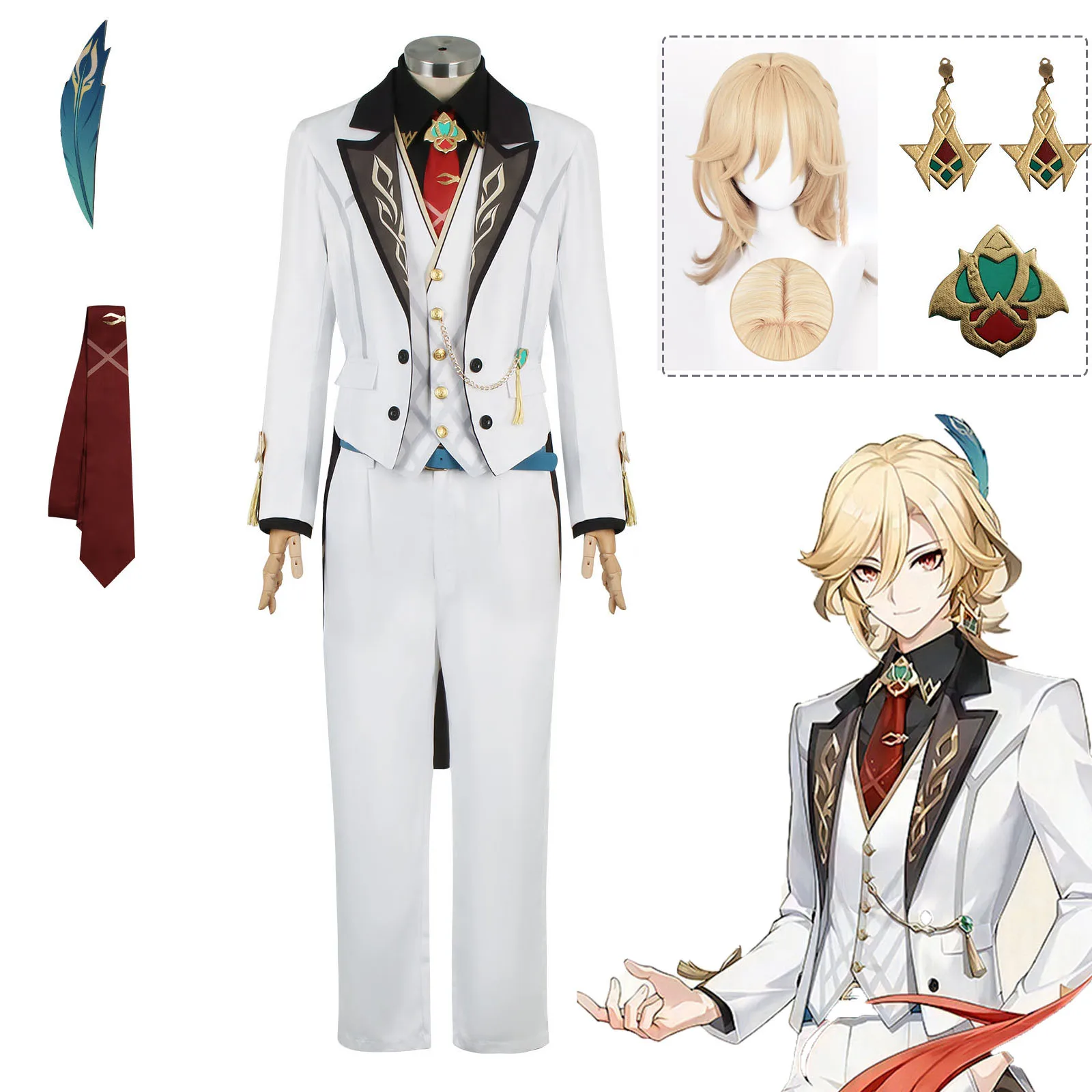 New White Suit Genshin Impact Kaveh Cosplay Costume Tuxedo Full Set Genshin Kaveh Wig for Carnival Costumes Halloween Dress up
New White Suit Genshin Impact Kaveh Cosplay Costume Tuxedo Full Set Genshin Kaveh Wig for Carnival Costumes Halloween Dress up