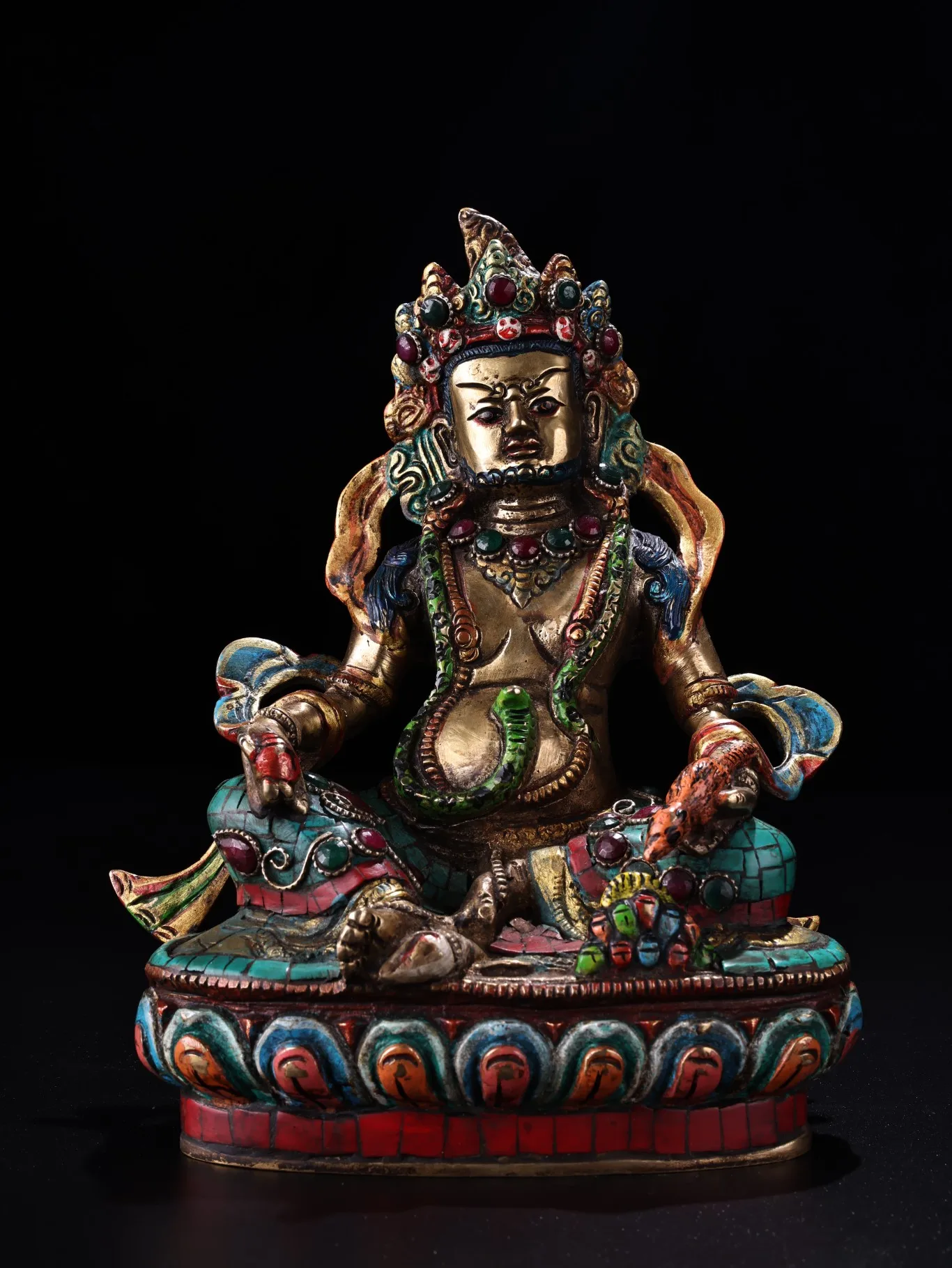 9" Tibetan Temple Collection Bronze outline in gold painted gem Buddha Hand Huang Caishen lotus platform worship buddha Exorcism
9" Tibetan Temple Collection Bronze outline in gold painted gem Buddha Hand Huang Caishen lotus platform worship buddha Exorcism