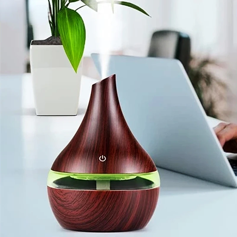 

300ML Air Humidifier Aroma Diffuser Essential Oil Diffuser Wood Grain Aromatherapy Purifier Color LED Lamp Mist Maker Home