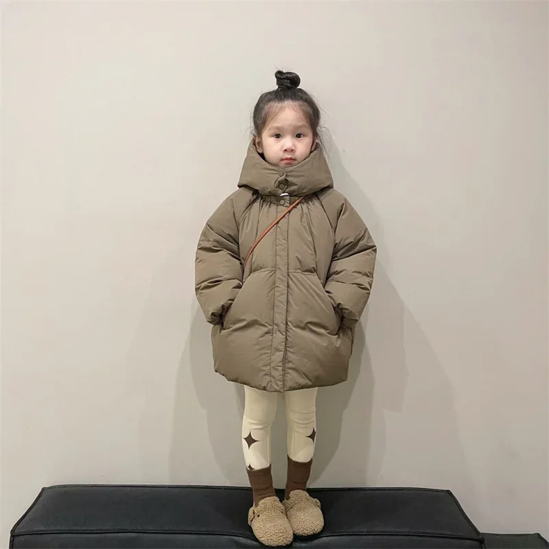 

Пуховик для девочек, куртка, хлопковый ветрозащитный комбинезон, 2023, хаки, теплая плотная Зимняя парка, верхняя одежда, детская одежда