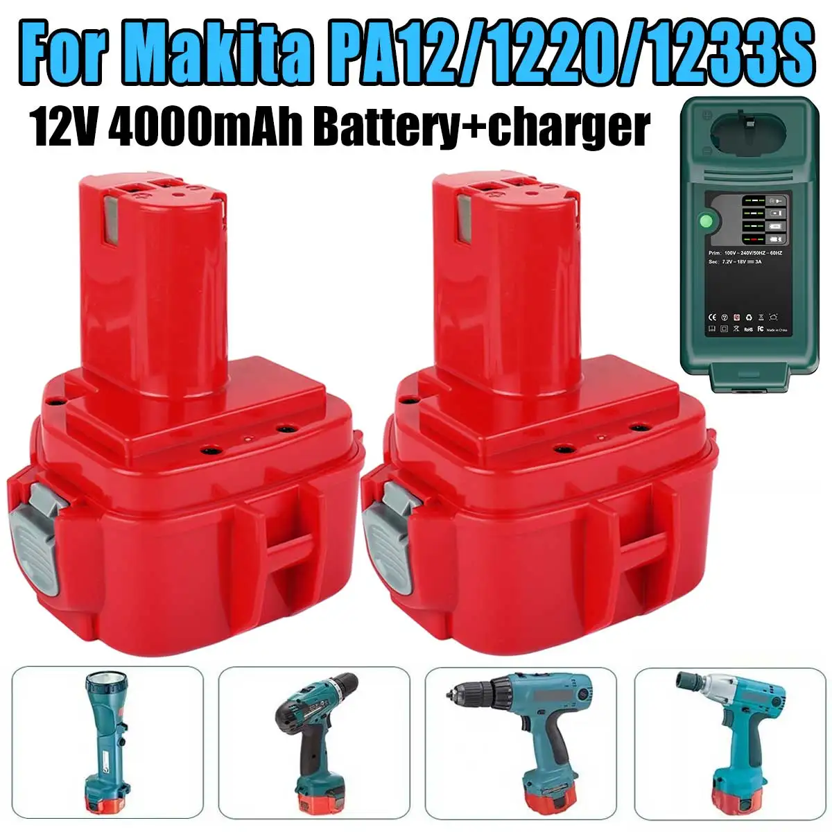 4000mAh For Makita PA12 Battery 12V Ni-Mh 1200 1220 1201 1222 1233SA/B1235 192681-5 Cordless Tools Replacement Battery+charger
4000mAh For Makita PA12 Battery 12V Ni-Mh 1200 1220 1201 1222 1233SA/B1235 192681-5 Cordless Tools Replacement Battery+charger