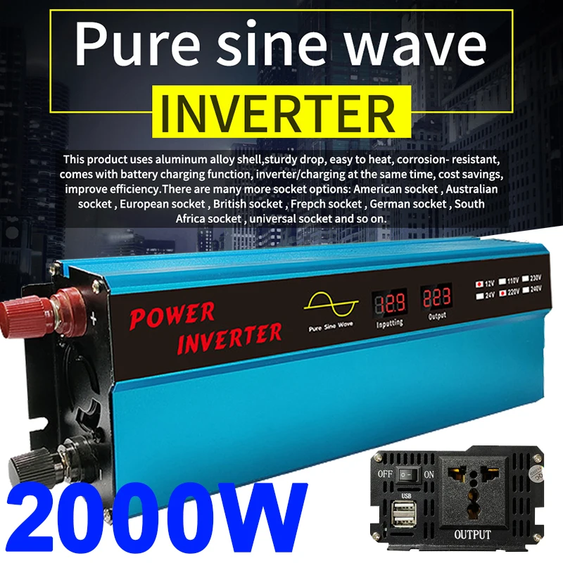 2000w Car Inverter 12v to 110v 220v Pure Sine Wave Inverter Outdoor Power Converter Dual Digital Display USB Charger Socket
2000w Car Inverter 12v to 110v 220v Pure Sine Wave Inverter Outdoor Power Converter Dual Digital Display USB Charger Socket