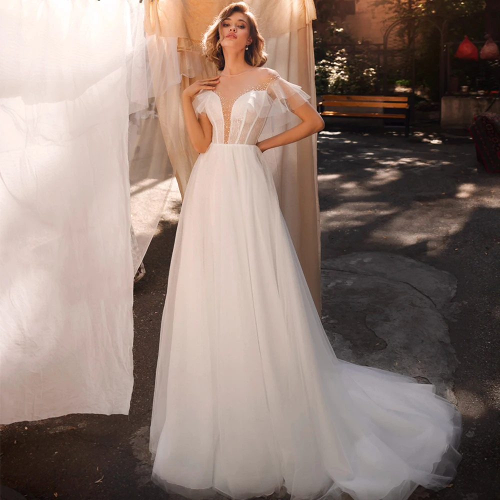Weilinsha Elegant White Wedding Dress Tulle A-Line Beading Illusion High-end Sexy Short Sleeves Floor Length Bridal Gowns
Weilinsha Elegant White Wedding Dress Tulle A-Line Beading Illusion High-end Sexy Short Sleeves Floor Length Bridal Gowns
