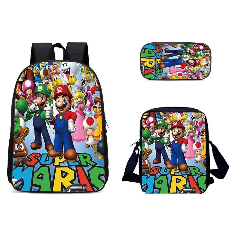 

Three-piece Set of Cross-border New Mario Elementary and Middle School Students Schoolbag Messenger Bag Pencil Bag Mary Backpack