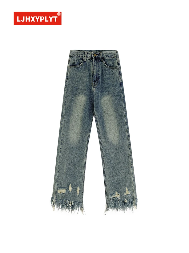Do Old Raw Edge Hole Wide-leg Jeans Women's New HK Style Retro Tassel High-waisted Straight-leg Mopping Denim Trousers Female
Do Old Raw Edge Hole Wide-leg Jeans Women's New HK Style Retro Tassel High-waisted Straight-leg Mopping Denim Trousers Female