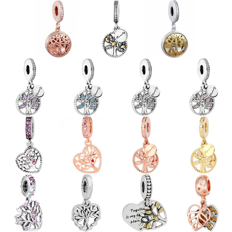 

925 Sterling Silver Family Heritage Tree Of Life Roots two-tone Heart locket Pendant Charm Fit Original Bracelet Jewelry Gift
