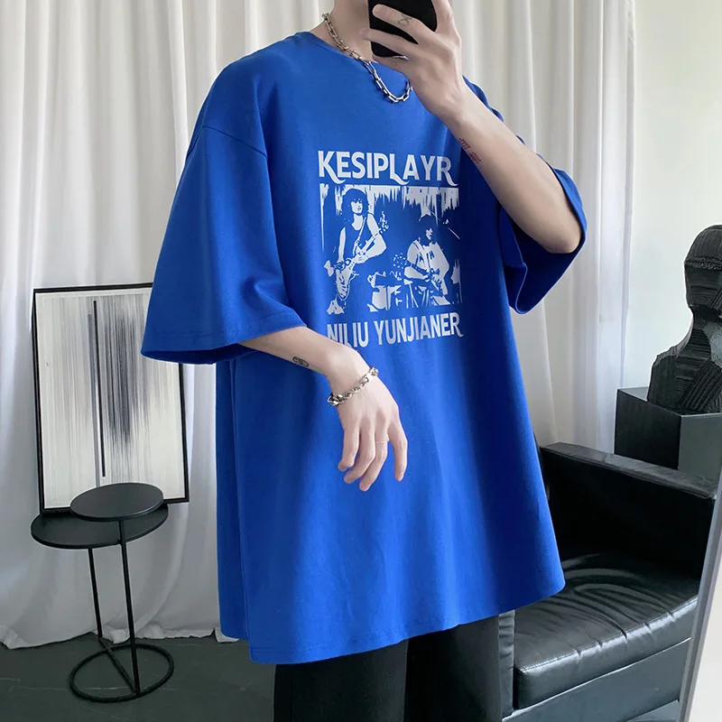 Short-sleeved T-shirt Men Student Summer Youth Popular Printing American Heavy Tide Brand Five-point Sleeve Oversize Tops 
Short-sleeved T-shirt Men Student Summer Youth Popular Printing American Heavy Tide Brand Five-point Sleeve Oversize Tops