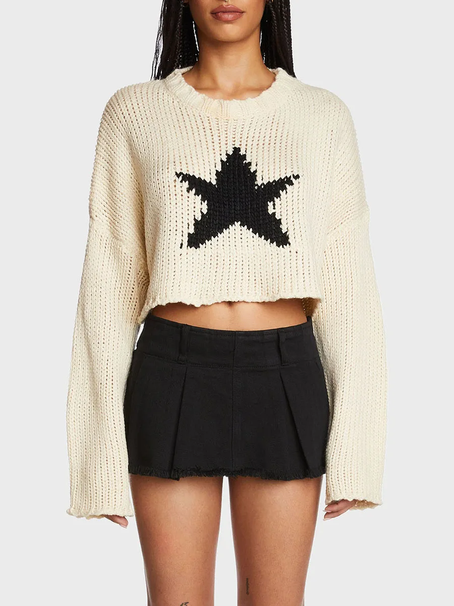 Fashion Vintage Women Cropped Sweater Grunge Star Pattern Long Sleeve Knit Pullover Tops Retro Crochet Tops Y2k Clothes
Fashion Vintage Women Cropped Sweater Grunge Star Pattern Long Sleeve Knit Pullover Tops Retro Crochet Tops Y2k Clothes